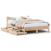 vidaXL Sängram med lådor 135x190 cm massiv furu