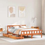 vidaXL Sängram utan madrass vaxbrun 150x200 cm massiv furu