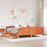 vidaXL Sängram utan madrass vaxbrun 160x200 cm massiv furu