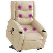 vidaXL Massagefåtölj med uppresningshjälp gräddvit tyg