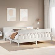vidaXL Säng med bokhylla utan madrass vit 200x200cm massiv furu