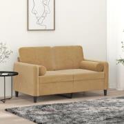 vidaXL 2-sitssoffa med prydnadskuddar brun 120 cm sammet