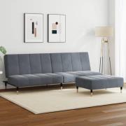 vidaXL Bäddsoffa 2-sits med fotpall mörkgrå sammet