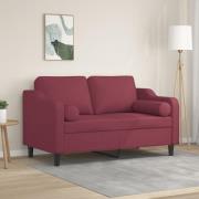 vidaXL 2-sits soffa med prydnadskuddar vinröd 120 cm tyg