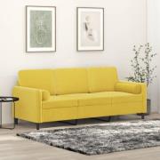 vidaXL 3-sitssoffa med prydnadskuddar gul 180 cm sammet