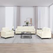 vidaXL Soffgrupp 3 delar gräddvit sammet