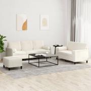 vidaXL Soffgrupp med kuddar 3 delar gräddvit sammet