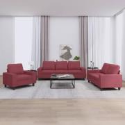 vidaXL Soffgrupp 3 delar vinröd tyg