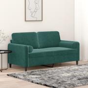 vidaXL 2-sitssoffa med prydnadskuddar mörkgrön 140 cm sammet
