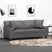 vidaXL 2-sits soffa med prydnadskuddar grå 140 cm konstläder