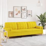 vidaXL 3-sitssoffa med prydnadskuddar ljusgul 210 cm tyg