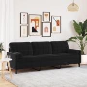 vidaXL 3-sitssoffa med prydnadskuddar svart 210 cm sammet
