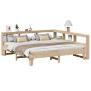 vidaXL Säng med bokhylla utan madrass 200x200cm massiv furu
