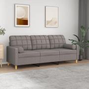 vidaXL 3-sitssoffa med prydnadskuddar taupe 180 cm tyg