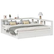 vidaXL Säng med bokhylla utan madrass vit 180x200cm massiv furu