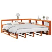 vidaXL Säng med bokhylla utan madrass vaxbrun 180x200cm massiv furu