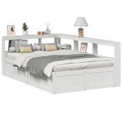 vidaXL Säng med bokhylla utan madrass vit 140x190cm massiv furu