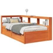 vidaXL Säng med bokhylla utan madrass vaxbrun 75x190 cm massiv furu