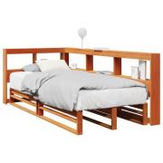 vidaXL Säng med bokhylla utan madrass vaxad brun 90x190 cm massiv furu