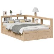 vidaXL Säng med bokhylla utan madrass 140x190cm massiv furu