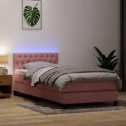 vidaXL Resårsäng med madrass och LED rosa 80x220 cm sammet