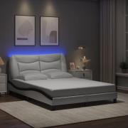 vidaXL Sängram med LED-belysning vit och svart 140x200 cm konstläder