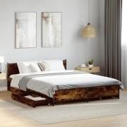 vidaXL Sängram med lådor rökfärgad ek 135x190 cm konstruerad trä