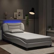 vidaXL Sängram med LED-belysning vit 100x200 cm konstläder