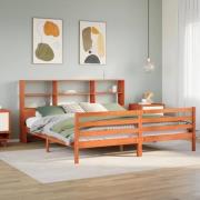 vidaXL Säng med bokhylla utan madrass vaxbrun 180x200 cm massiv trä