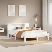 vidaXL Säng med bokhylla utan madrass vit 140x200cm massiv furu