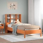 vidaXL Säng med bokhylla utan madrass vaxad brun 90x190 cm massiv furu