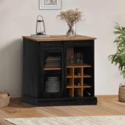 vidaXL Skänk HALDEN med skjutdörr svart 80x40x80 cm massivt trä