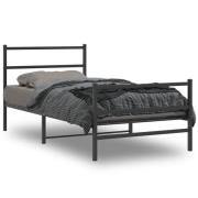 vidaXL Sängram med huvudgavel och fotgavel svart metall 107x203 cm