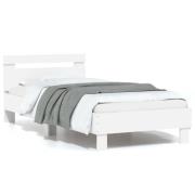 vidaXL Sängram med huvudgavel och LEDs vit 75x190 cm