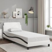 vidaXL Sängram med huvudgavel vit och svart 90x190 cm konstläder