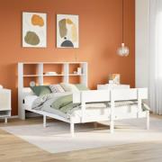 vidaXL Säng med bokhylla utan madrass vit 120x200 cm massiv furu