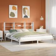 vidaXL Säng med bokhylla utan madrass vit 200x200cm massiv furu