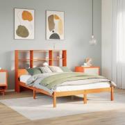 vidaXL Säng med bokhylla utan madrass vaxbrun 120x200 cm massiv furu