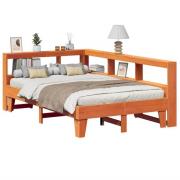 vidaXL Säng med bokhylla utan madrass vaxbrun 135x190cm massiv furu