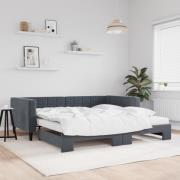 vidaXL Dagbädd utdragbar och madrasser mörkgrå 100x200 cm sammet