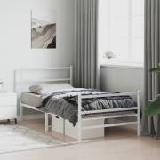 vidaXL Sängram med huvudgavel och fotgavel vit metall 100x190 cm