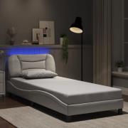 vidaXL Sängram med LED-belysning vit 90x200 cm konstläder