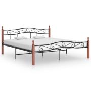 vidaXL Sängram svart metall och massiv ek 200x200 cm