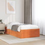 vidaXL Sängram utan madrass vaxbrun 75x190 cm massiv furu