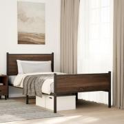 vidaXL Sängram utan madrass metall brun ek 100x190 cm