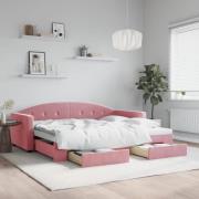 vidaXL Dagbädd utdragbar med lådor rosa 90x200 cm sammet