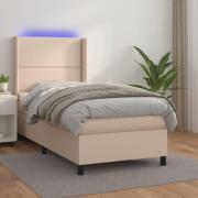 vidaXL Ramsäng med bäddmadrass & LED cappuccino 90x200 cm konstläder