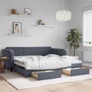 vidaXL Dagbädd utdragbar med lådor mörkgrå 100x200 cm sammet