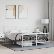 vidaXL Sängram med huvudgavel och fotgavel vit metall 135x190 cm