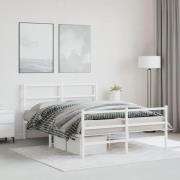 vidaXL Sängram med huvudgavel och fotgavel vit metall 135x190 cm